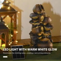 Outsunny Solar Powered Garden Water Feature with LED Lights and Pump, 4 Tier Cascading Water Fountain for Indoor/Outdoor, Jars Waterfall Ornament, 72cm Height(m-4)