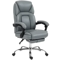 HOMCOM Faux Leather Reclining Office Chair, with Footrest - Grey(m-1)