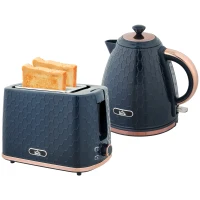 HOMCOM 1.7L 3000W Fast Boil Kettle & 2 Slice Toaster Set, Kettle and Toaster Set with Auto Shut Off, Browning Controls, Blue(m-10)