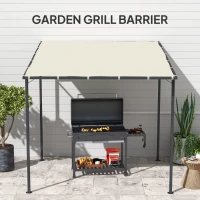 Outsunny 2.4 x 2.4 m Wall Mounted Pergola Gazebo with PA Coating Fabric and Metal Frame, UPF30+, Lean to Garden Gazebo, Wind Resistant Outdoor Sun Shade Shelter for Garden, Deck, Cream White(m-7)