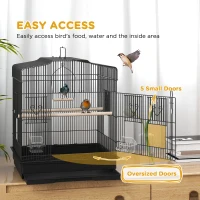 PawHut Large Metal Bird Cage with Perches, Food Bowls, Swing, for Budgies, Parakeets, Black(m-4)