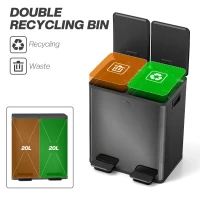 HOMCOM 40L Dual Compartment Stainless Steel Bin, with Deodoriser Holders - Glossy Black(m-4)