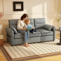 HOMCOM 3 Seater Sofa, Faux Leather Couch - Grey(m-2)