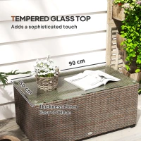 Outsunny 90 x 50cm Glass-Top Rattan Side Table - Brown(m-5)