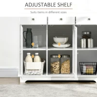 HOMCOM Sideboard with Rubber Wood Top, Modern Storage Cabinet, Kitchen Cupboard with 3 Doors, 3 Drawers and 3 Adjustable Shelves for Dining Room, Living Room, White(m-5)