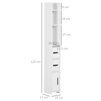 kleankin Modern Bathroom Storage Cabinet, Freestanding Tall Bathroom Cabinet with Open Shelves and 3 Cupboards with Door, for Bedroom Hallway, White(m-3)