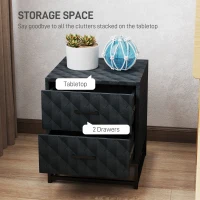 HOMCOM Bedside Tables Set of 2, Modern Bedside Table Nightstand with 2 Drawers, Bedside Cabinet Sofa Side Table with Storage, Steel Legs for Bedroom, Living Room, Black(m-5)