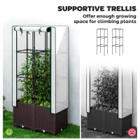 Outsunny Raised Garden Bed with Trellis, Plastic Planter Box with PE Cover, Drainage Holes, Drain Plugs and Water Reservoirs for Climbing Plants, Vegetables, Flowers, 80 x 40 x 140 cm(m-4)