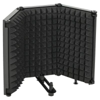 HOMCOM Studio Microphone Isolation Shield, Foldable Adjustable Recording Studio Equipment, 3-Panel High Density Absorbent Foam Shield with 3/8" Threaded Mount, Black(m-10)