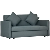 HOMCOM 2 Seater Sofa Bed with Hidden Storage, Pull Out Convertible Bed Settee, Modern Snow Flannel Loveseat Sofa Sleeper with 2 Cushions for Living Room, Guest Room, Dark Grey(m-10)