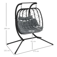 Outsunny Two-Seater Steel Frame Hanging Egg Chair - Black(m-3)