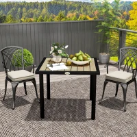 Outsunny Square Garden Dining Table with 5.4cm Parasol Hole, Slatted Top, Metal Frame, 86 x 86 x 71cm, Brown(m-7)