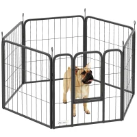 PawHut Six-Panel Dog Playpen with Door, for Small Dogs, Indoors, Outdoors, 60cm Tall, Black(m-10)