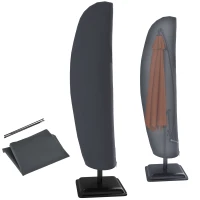 Outsunny Parasol Cover, Patio Cantilever Cover, Banana Umbrella Protector with Rod, Zipper for 2-4 m Parasol for Outdoor Garden, Patio, Dark Grey(m-11)