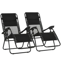 Outsunny Garden Recliner Chairs Set of 2, Outdoor Foldable Zero Gravity Chairs Set w/ Footstool and Detachable Headrest, Black(m-1)