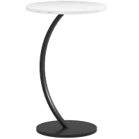HOMCOM C Shaped Side Table, Round Bedside Table with Marble Effect Top, Modern Coffee Table Sofa End Table with Metal Frame for Living Room Bedroom Office, White(m-1)