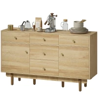 HOMCOM Sideboard with 5 Drawers and 2 Cabinets Buffet Cabinet with Solid Wood Legs 136 cm Walnut(m-11)