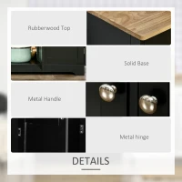 HOMCOM Sideboard with Rubberwood Top and Adjustable Shelves for Dining Room, Kitchen - Black(m-6)