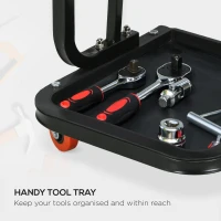 HOMCOM Workshop Stool, Rolling Machine Stool with 360° Swivel, Padded Seat, Tool Tray, Red(m-4)