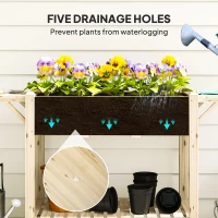 Outsunny 46 x 94cm Wooden Raised Planter, with Shelves - Natural Finish(m-7)