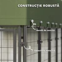 PawHut Țarc pentru Câini de Exterior din Oțel cu Acoperiș din Material Oxford, Anti-UV, Impermeabil, 2 Boluri, Verde(m-7)