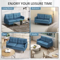 HOMCOM Modern Two Seater Sofa, Button Tufted Loveseat with Cushions and Steel Legs for Living Room, Guest Room, Dark Blue(m-7)