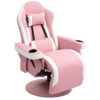 HOMCOM Manual Recliner Armchair PU Leather Lounge Chair w Adjustable Leg Rest, 135° Reclining Function, 360° Swivel, Pink(m-1)