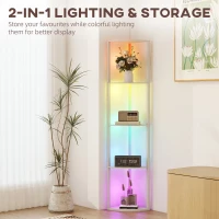 HOMCOM RGB LED Floor Lamp with Shelves, 5-Tier Dimmable Standing Lamp with Adjustable Brightness and Remote Control, Modern Corner Display Shelf Unit for Living Room Bedroom Office, Oak(m-5)