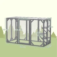 PawHut 71" Outdoor Wooden Cat House with Three Platforms, Large Door, Water-Resistant Roof, for Multiple Cats, Grey(m-3)