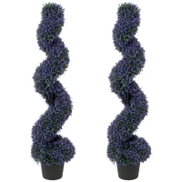 HOMCOM Decorative Artificial Plants Set of 2, UV Resistant Fake Plants in Pot for Indoor Outdoor Decor, 120 cm, Purple(m-11)