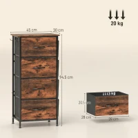 HOMCOM Chest of Four Fabric Drawers - Rustic Brown(m-3)
