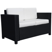 Outsunny Rattan Sofa, 2 Seater Garden Furniture with Soft Padded Cushion and Armrests, Wicker Garden Loveseat for Patio, Black