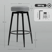 HOMCOM Set of Two Faux Leather Bar Stools - Grey/Black(m-3)