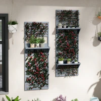 Outsunny Wall Mounted Plant Stands Set of 2, Fir Wood Flower Stand with Shelves and Slatted Trellis for Patio, Balcony, Porch(m-2)