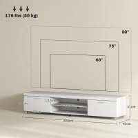 HOMCOM Modern TV unit Cabinet Entertainment Centre for TVs up to 90" w/ Cabinet Shelf for Living room Bedroom White(m-3)