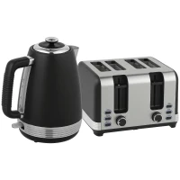 HOMCOM Stainless Steel Panel Kettle and Toaster Set - Black(m-1)