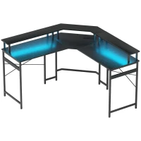 HOMCOM 'L' Shaped Work Desk, with LED Lights - Black(m-1)