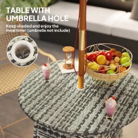 Outsunny Wicker Garden Rattan Table, Patio Furniture Outdoor Coffee Table with Umbrella Hole and Tempered Glass Top, Grey(m-5)