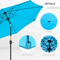 Outsunny 2.6M Patio Parasol Sun Umbrella, Tilt Shade Shelter Canopy with Crank 8 Ribs Aluminium Frame, Blue(m-6)