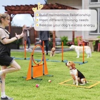 PawHut 6-Piece Dog Agility Equipment Set with Weave Poles, Jump Ring, Hurdle, Pause Box, Bag, Orange(m-6)