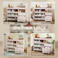 AIYAPLAY Kids Toy Storage Unit with 11 Bins, Cabinet, Top Shelves, 3 Stickers, for Nursery, Playroom, Pink(m-6)