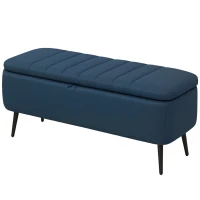 HOMCOM 92 x 31cm Linen-Look Storage Ottoman - Dark Blue(m-10)