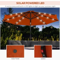 Outsunny 2.7m Outdoor Patio Garden Umbrella Parasol with Tilt Crank and 24 LEDs Lights, Orange(m-4)
