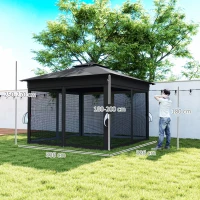 Outsunny 3.36 x 3.36m Pop Up Gazebo Party Tent with Solar-Powered LED Lights, Adjustable Event Shelter with Netting, Black(m-3)