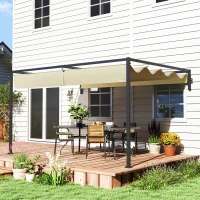 Outsunny 3 x 4m Steel Pergola, with Retractable Canopy - Khaki(m-10)