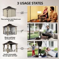 Outsunny 3x3 m Hardtop Gazebo Canopy with UPF50+ Double Galvanised Steel Roof, Aluminium Garden Gazebo Permanent Pavilion, Brown(m-6)