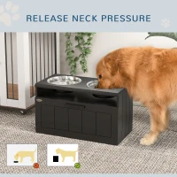 PawHut Raised Dog Bowl with Slow Feeder, Two Stainless Steel Dog Bowls, Drawer, for Large and Extra Large Dogs, Black(m-5)