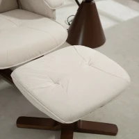 HOMCOM Linen Swivel Recliner Chair with Footstool, Upholstered Reclining Armchair with Wooden Base for Living Room, Beige(m-7)