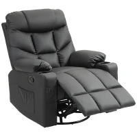 HOMCOM Manual Reclining Chair, Recliner Armchair with Swivel, Faux Leather, Footrest, Cup Holders, 86x93x102cm, Black(m-11)