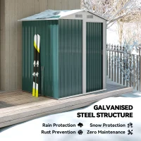 Outsunny Garden Metal Tool Storage Shed with Sliding Door, Sloped Roof and Floor Foundation, 152 x 132 x 188cm, Green(m-4)